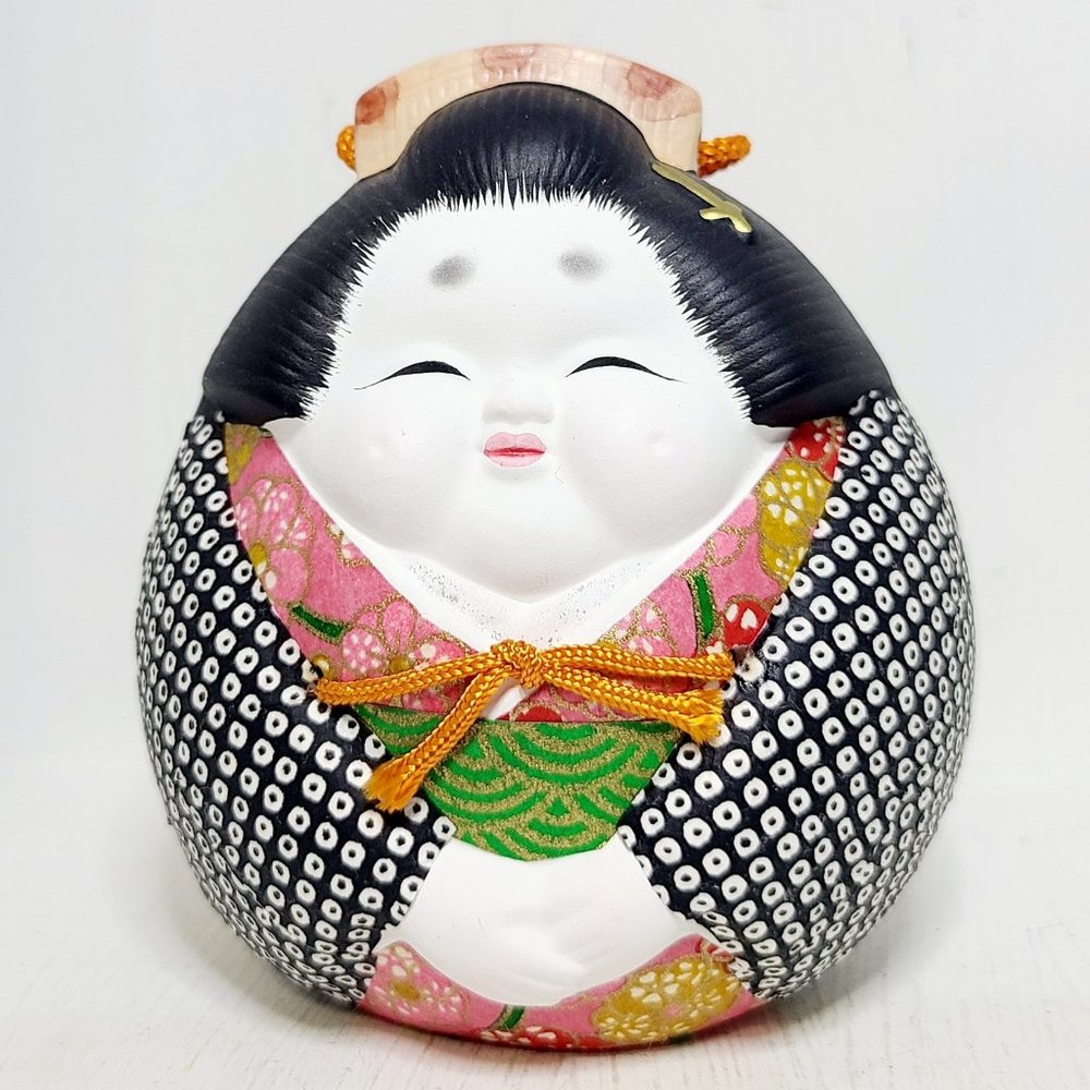 Japanese Clay Geisha Bell Doll Dorei Handpainted Ceramic Kimono Woman Girl EUC